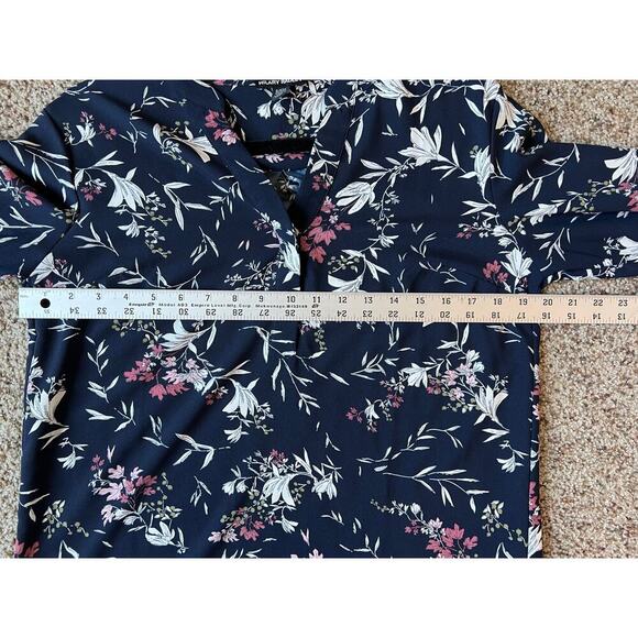 Hilary Radley Floral High-Low Blouse, Navy Blue, Small, V Neck, Lightweight - Picture 5 of 10